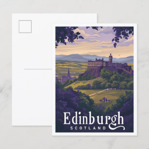 Edinburgh Scotland Vintag Art Travel Illustration Postkarte