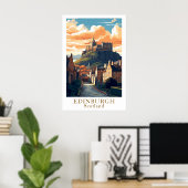 Edinburgh Scotland Vintage Travel Castle Art Poster (Heimbüro)
