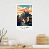 Edinburgh Scotland Vintage Travel Castle Art Poster (Küche)