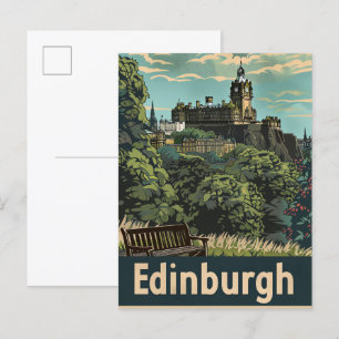 Edinburgh Scotland Vintage Travel Illustration Postkarte