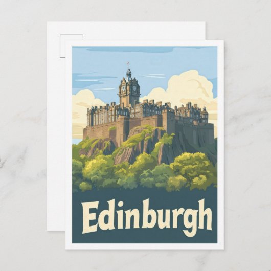Edinburgh Scotland Vintage Travel Illustration Postkarte (Vorne/Hinten)