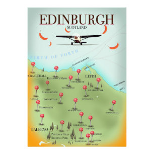 Edinburgh Scotland Vintager Stil Kartenposter druc Fotodruck