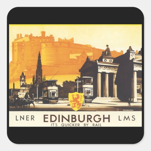 Edinburgh via LNER Rail Poster Quadratischer Aufkleber (Vorderseite)