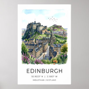 Edinburgh-Wandkunst weiche Wasserfarbe-Skyline Poster
