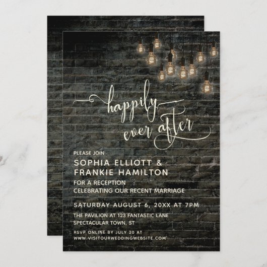 Edison-Lampen aus Industrieblatt sind glücklich fü Einladung (Vorne/Hinten)