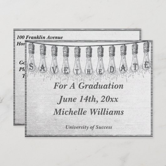 Edison Light Bulb Abschluss Save the Date Ankündigungspostkarte (Vorne/Hinten)