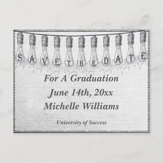 Edison Light Bulb Abschluss Save the Date Ankündigungspostkarte (Vorderseite)
