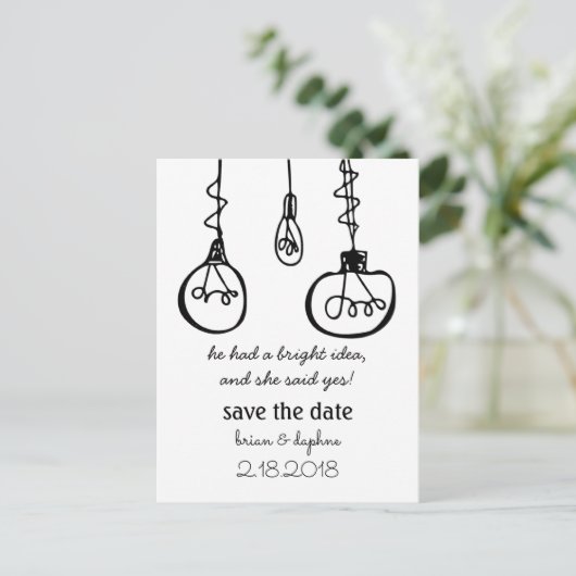 Edison Light Bulb Save the Date Postkarte (Stehend Vorderseite)