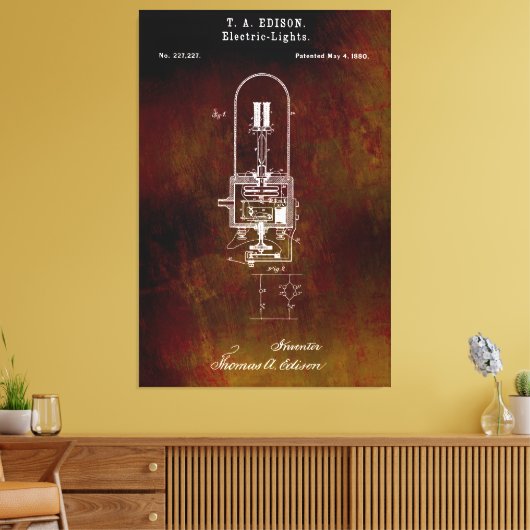 Edison Lightbulb Patent 1880 Leinwanddruck (Insitu (Wohnzimmer))