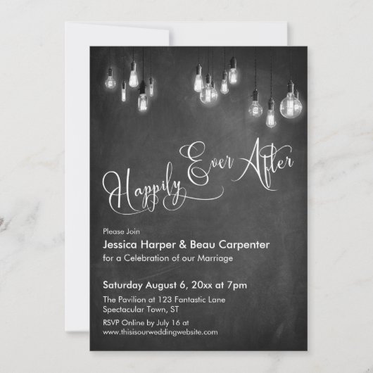 Edison Lights, Chalkboard Einladung (Vorderseite)