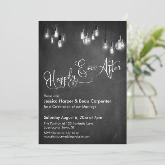 Edison Lights, Chalkboard Einladung (Stehend Vorderseite)