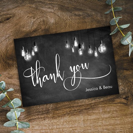 Edison Lights Chalkboard Elegantes Script Flat Dankeskarte