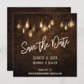 Edison Lights & Industrial Brown Briwn Wall Save The Date (Vorne/Hinten)