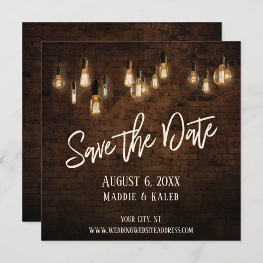 Edison Lights & Industrial Brown Briwn Wall Save The Date (Vorne/Hinten)