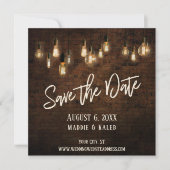 Edison Lights & Industrial Brown Briwn Wall Save The Date (Vorderseite)