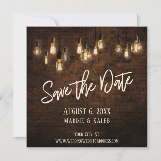 Edison Lights & Industrial Brown Briwn Wall Save The Date (Vorderseite)