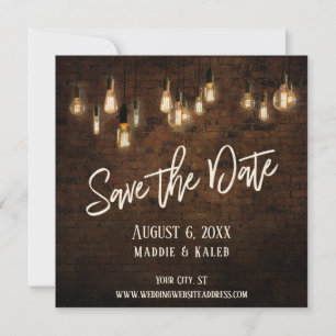 Edison Lights & Industrial Brown Briwn Wall Save The Date