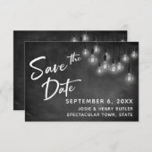 Edison Lights und Chalkboard Modern Save the Date RSVP Karte (Vorne/Hinten)