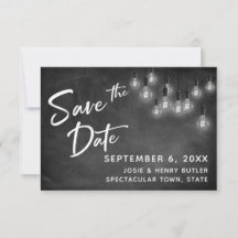 Edison Lights und Chalkboard Modern Save the Date
