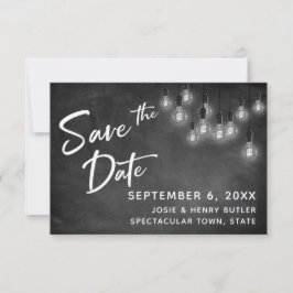 Edison Lights und Chalkboard Modern Save the Date RSVP Karte