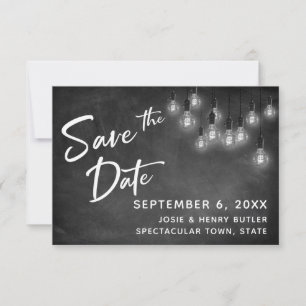 Edison Lights und Chalkboard Modern Save the Date RSVP Karte