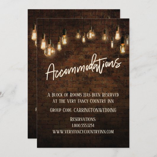 Edison Lights - Unterkunftskarte für Industriebieg Einladung (Vorne/Hinten)