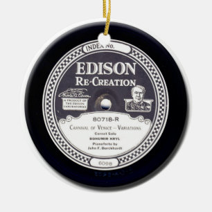 "EDISON Re-Creation" Antikes Mini-Schallplatten-Or Keramik Ornament