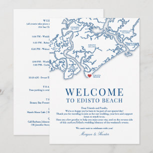 Edisto Beach Hochzeitswochenende Itinerary Willkom Dankeskarte