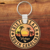 Edisto Beach South Carolina Retro Sunset Souvenir Schlüsselanhänger (Vorderseite)