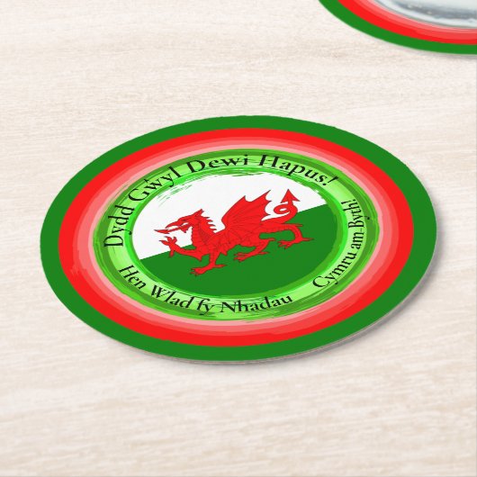 Edit Matching Welsh Dragon St David's Day Runder Pappuntersetzer (Angewinkelt)