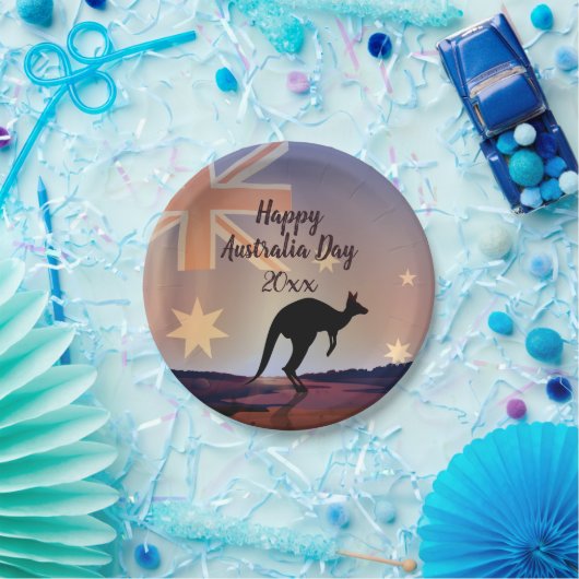 "Edit Text Flag Kangaroo Australia Day 7" Pappteller (Party)
