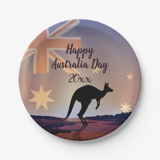 "Edit Text Flag Kangaroo Australia Day 7" Pappteller (Vorderseite)
