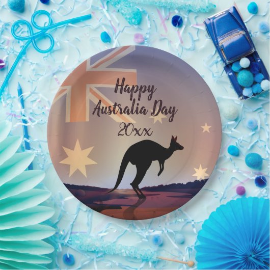 "Edit Text Flag Kangaroo Australia Day 9" Pappteller (Party)