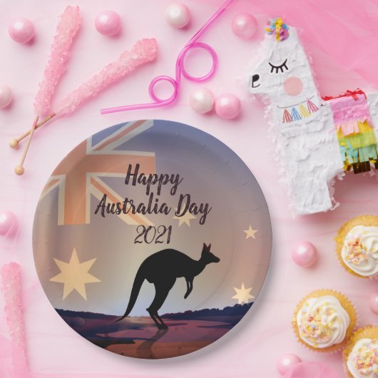 "Edit Text Flag Kangaroo Australia Day 9" Pappteller (Party)