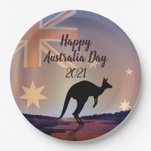 "Edit Text Flag Kangaroo Australia Day 9" Pappteller (Vorderseite)