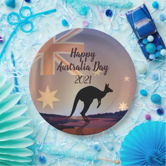 "Edit Text Flag Kangaroo Australia Day 9" Pappteller (Party)