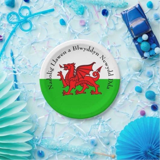Edit Text Welsh Flag Red Dragon Christmas 7" Pappteller (Party)