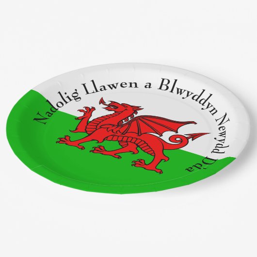 Edit Text Welsh Flag Red Dragon Christmas 9" Pappteller (Schrägansicht)