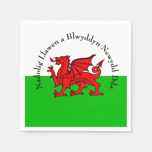 Edit Text Welsh Flag Red Dragon Christmas Cocktail Serviette (Vorderseite)
