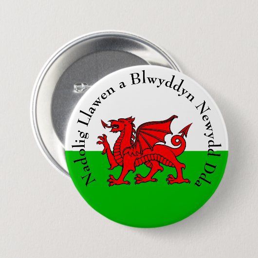 Edit Text Welsh Flag Red Dragon Weihnachten Button (Vorne & Hinten)