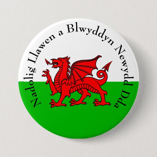Edit Text Welsh Flag Red Dragon Weihnachten Button (Vorderseite)