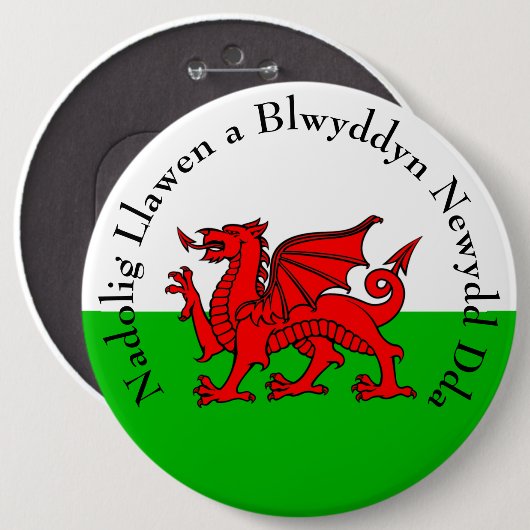 Edit Text Welsh Flag Red Dragon Weihnachten Button (Vorne & Hinten)