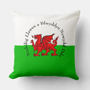 Edit Text Welsh Flag Red Dragon Weihnachten Kissen
