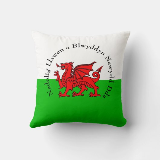 Edit Text Welsh Flag Red Dragon Weihnachten Kissen (Rückseite)
