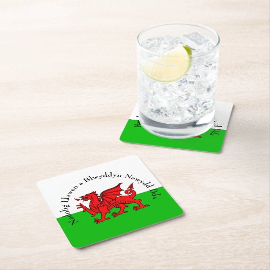 Edit Text Welsh Flag Red Dragon Weihnachten Rechteckiger Pappuntersetzer (Vor Ort)