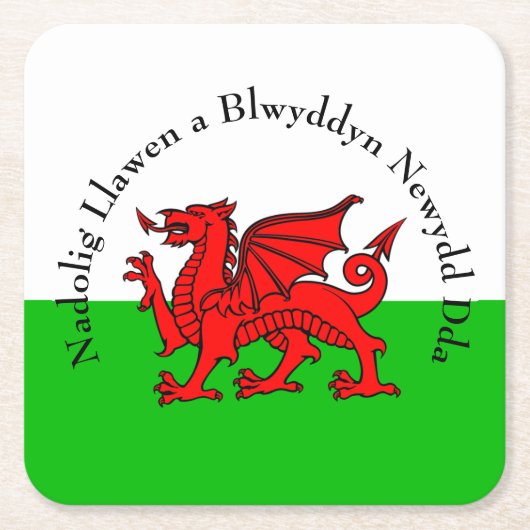 Edit Text Welsh Flag Red Dragon Weihnachten Rechteckiger Pappuntersetzer (Vorderseite)