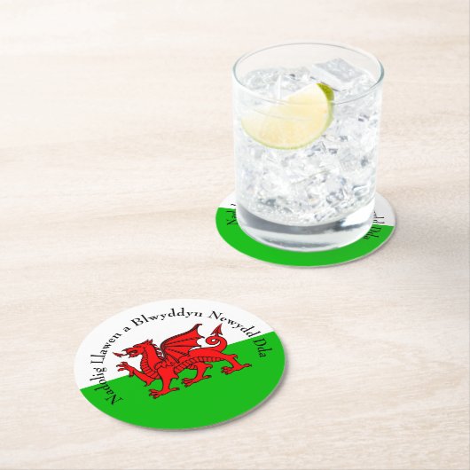 Edit Text Welsh Flag Red Dragon Weihnachten Runder Pappuntersetzer (Vor Ort)