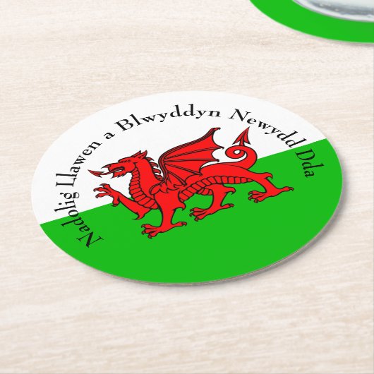 Edit Text Welsh Flag Red Dragon Weihnachten Runder Pappuntersetzer (Angewinkelt)