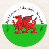 Edit Text Welsh Flag Red Dragon Weihnachten Runder Pappuntersetzer (Vorderseite)