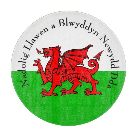 Edit Text Welsh Flag Red Dragon Weihnachten Schneidebrett (Vorderseite)